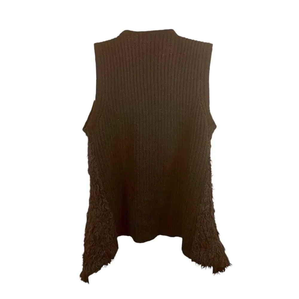 Kensie Boho Black Open Front Vest Sz XS Knit Shag Drape Layered VTG Hippie 70s